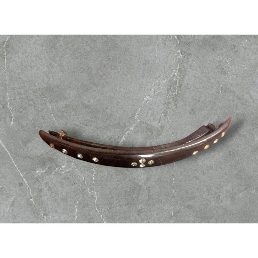 Vintage‎ Faux Tortoiseshell Barrette Hair Accessory With Rhinestone Accents